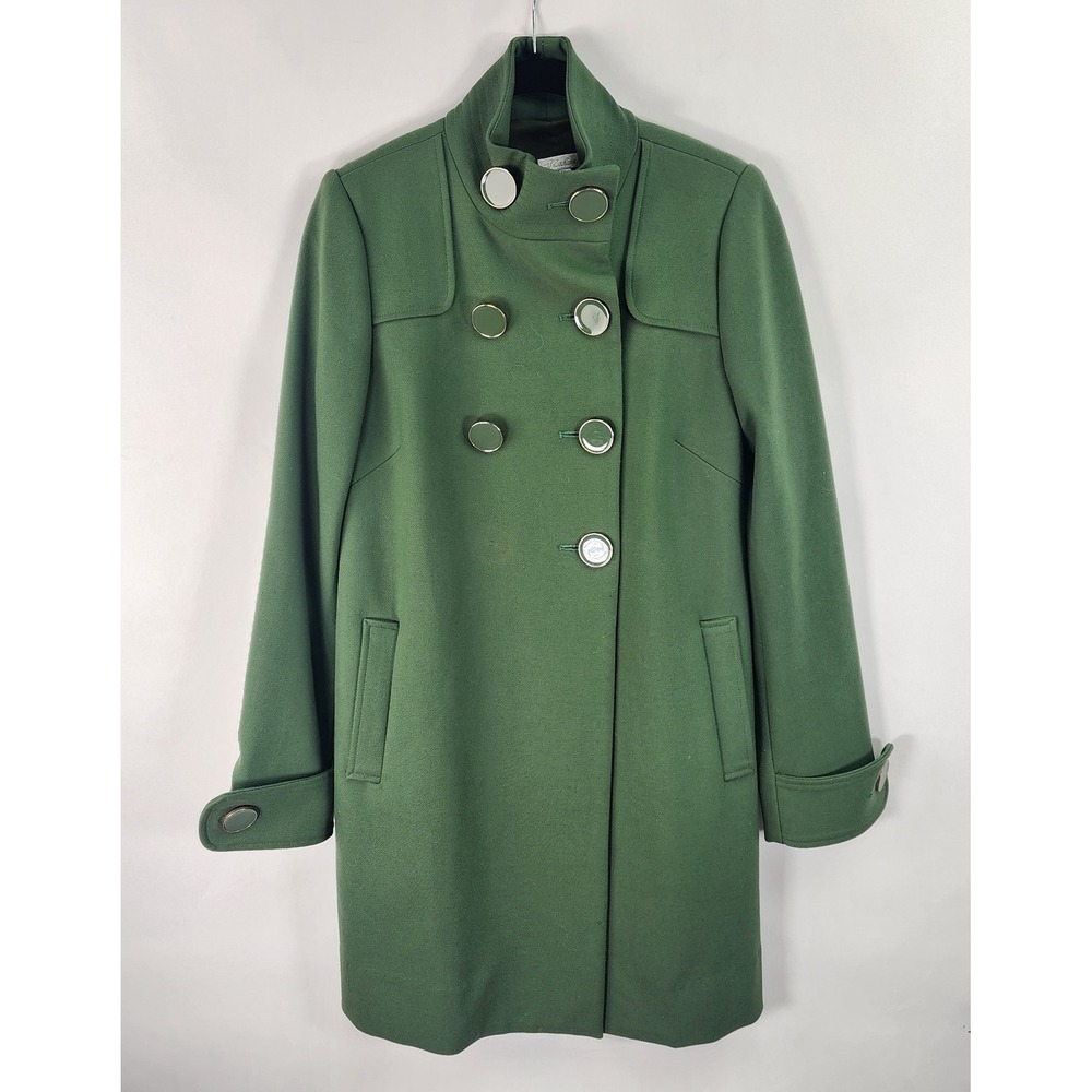 Shoshanna Double Breasted Coat Women's 0 Green Mid Length Poly Blend Pockets